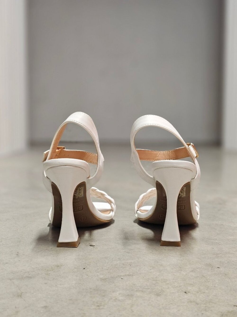 White Braided Strap High Heel Sandals With Square Toe & Adjustable Buckle Closur - Picture 5 of 16